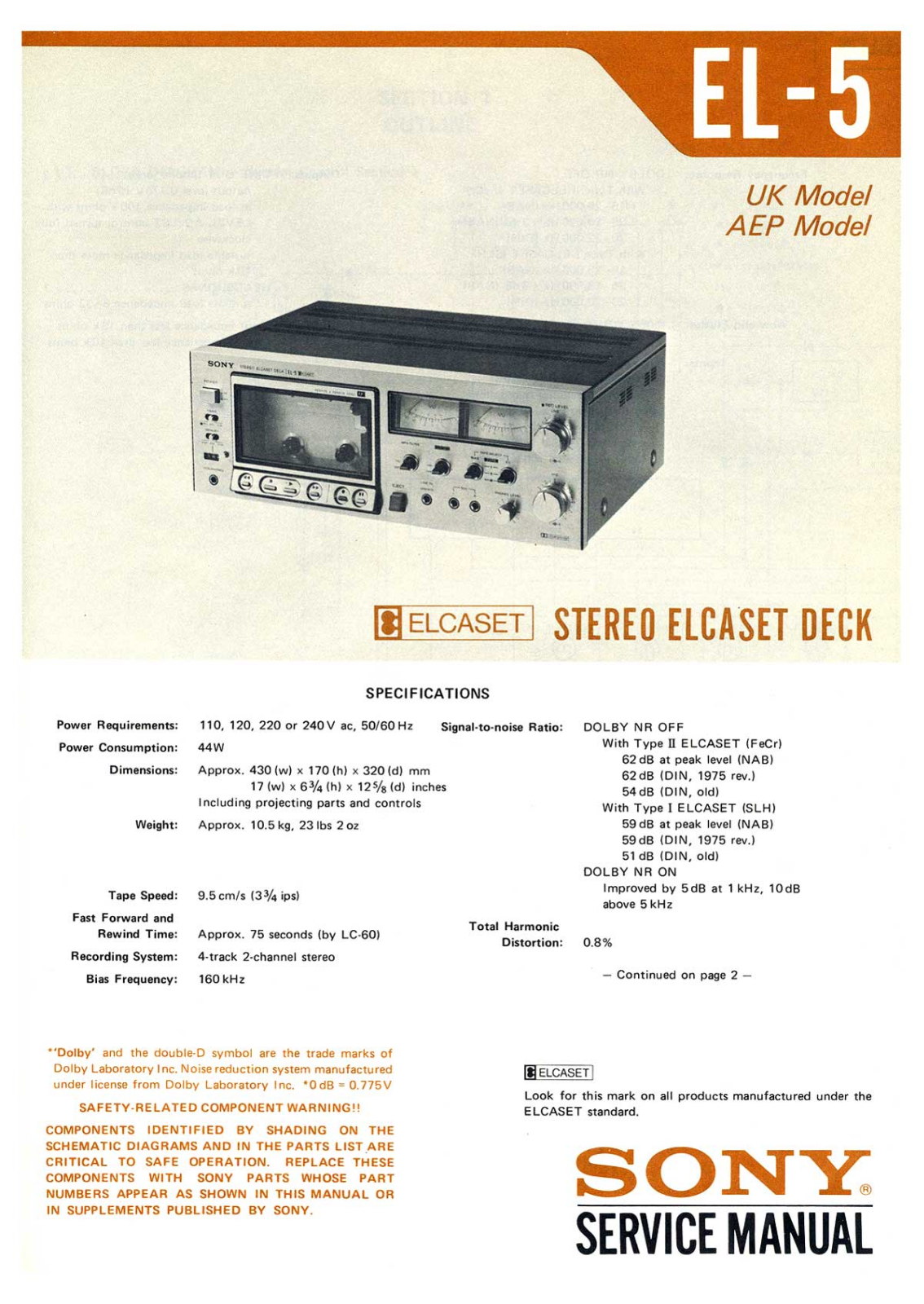 Sony EL-5 Service Manual