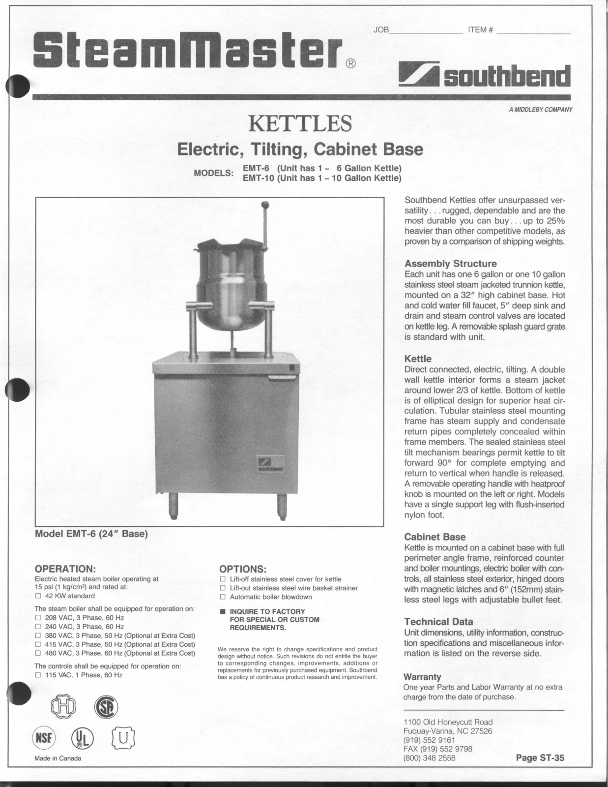 Southbend EMT-6, EMT-10 General Manual