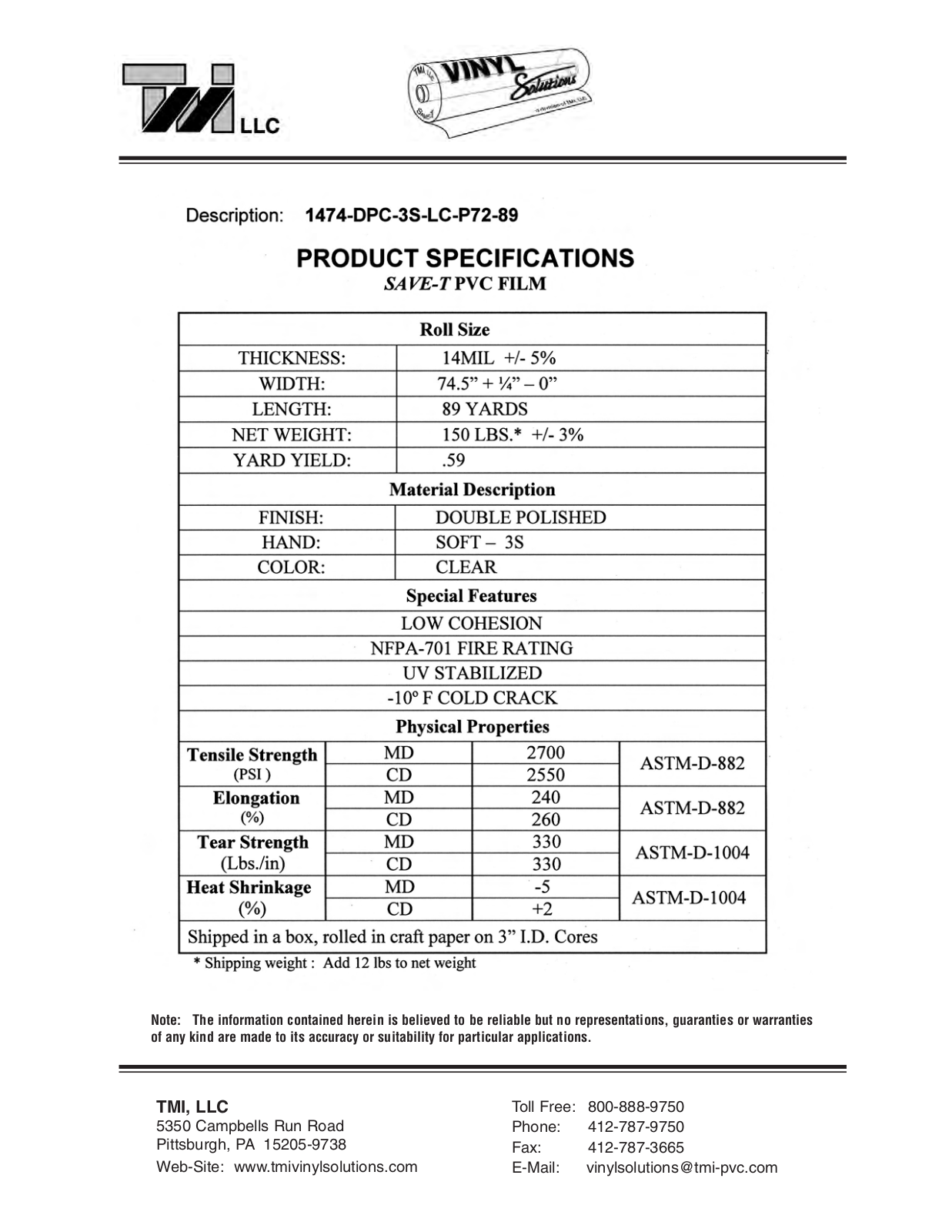 Tmi 1474-DPC-3S-LC-P72-89 User Manual