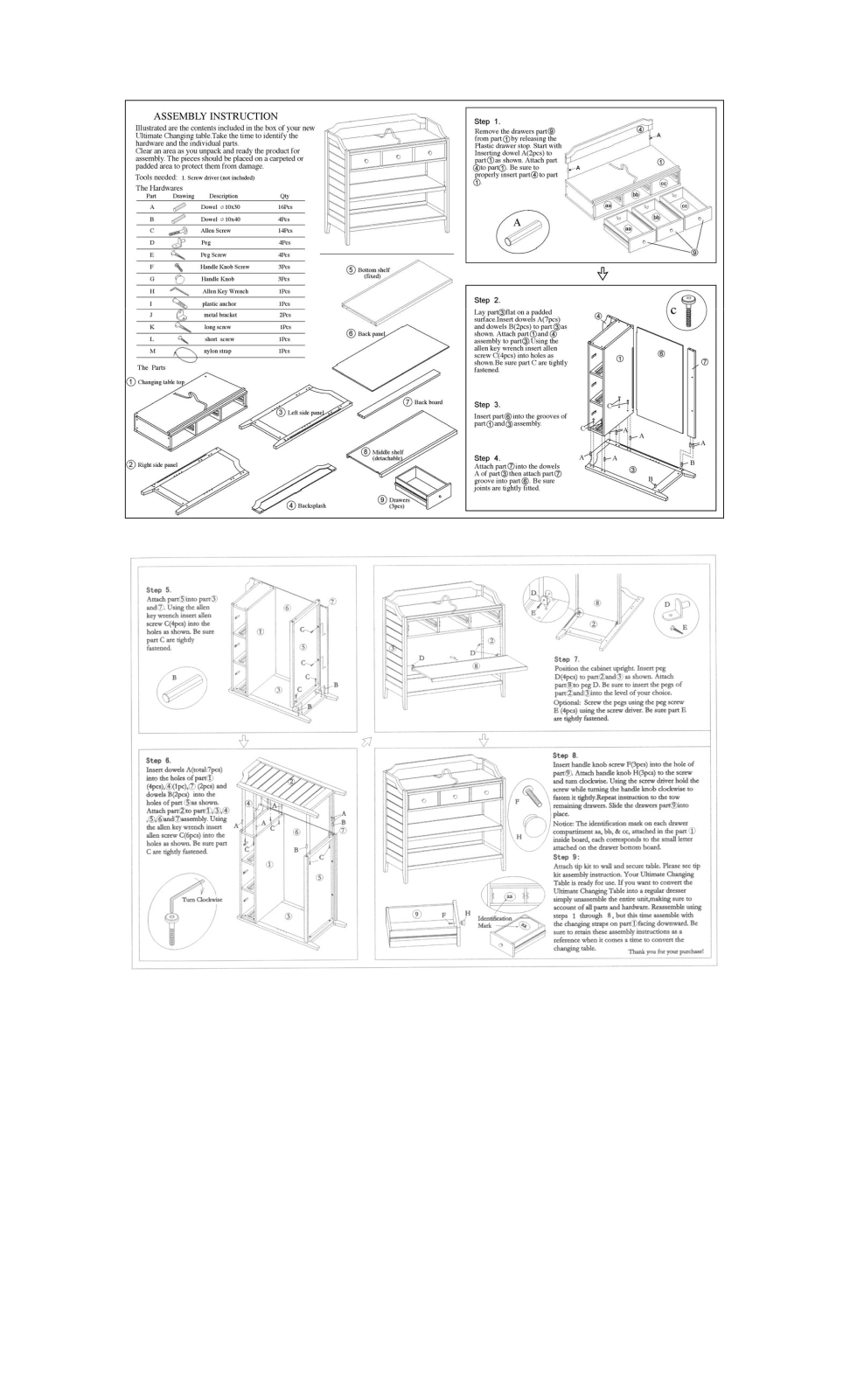 Pottery Barn Ultimate Changing Table Assembly Instruction