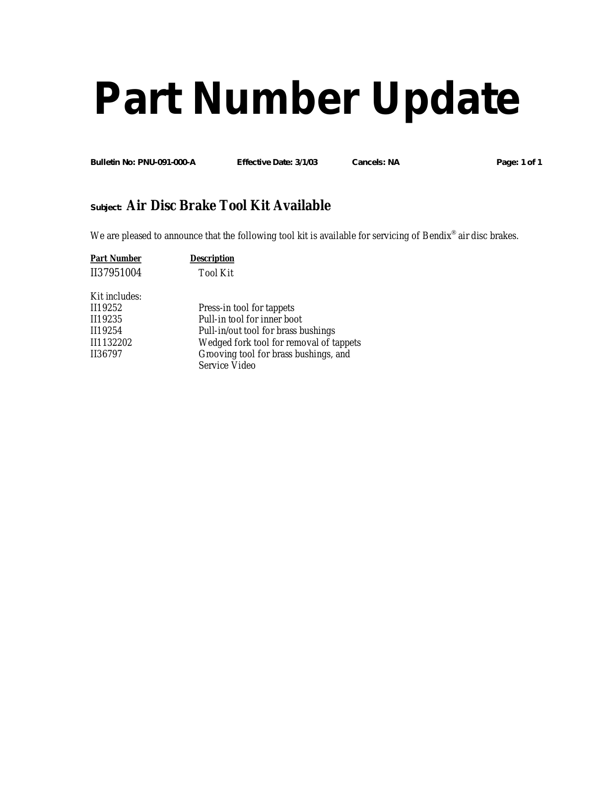 BENDIX PNU-091 User Manual