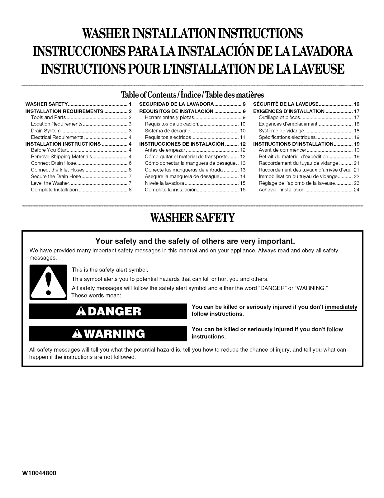 Crosley CAWS833ST0, ETW4300SQ0, ETW4300TQ0, ETW4400TQ0, ETW4400TQ1 Installation Guide - ManualMachine.com