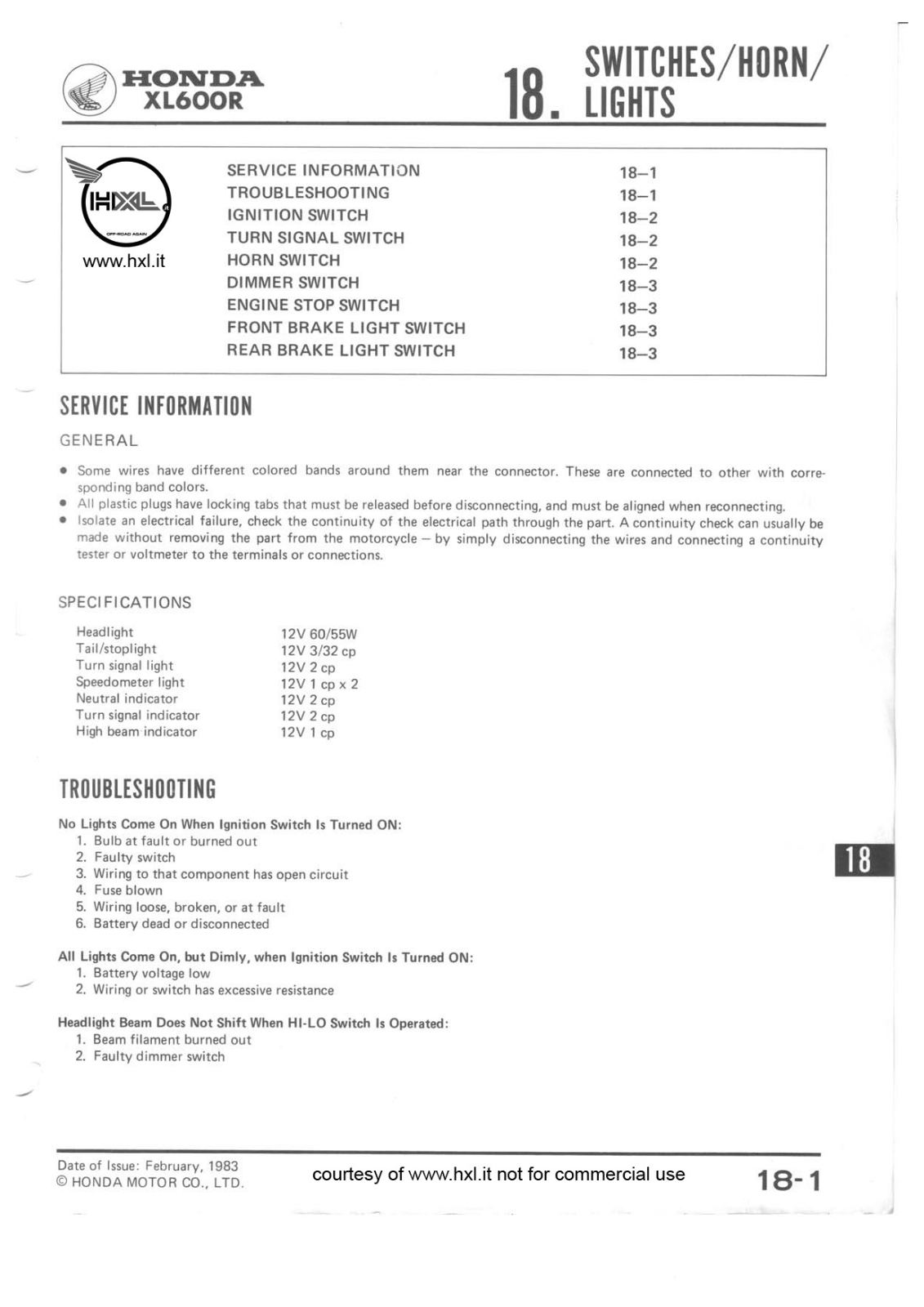 Honda XL600R Service Manual part 18