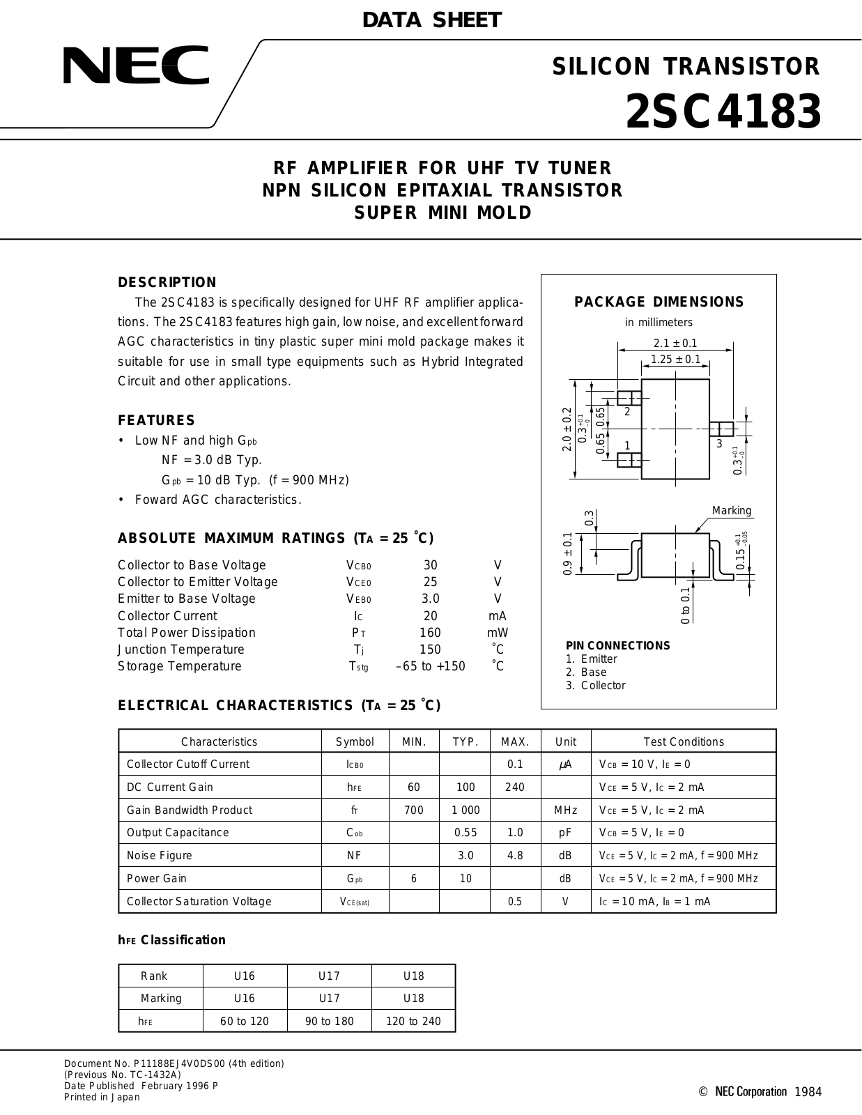 NEC 2SC4183 Datasheet