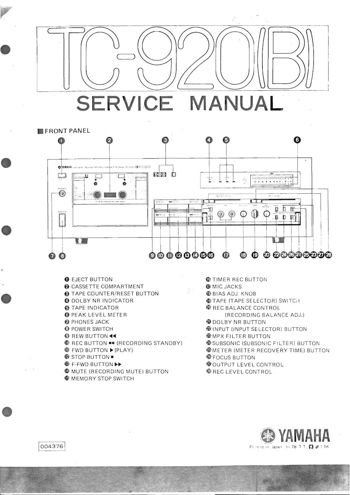 Yamaha TC-920-B Service manual