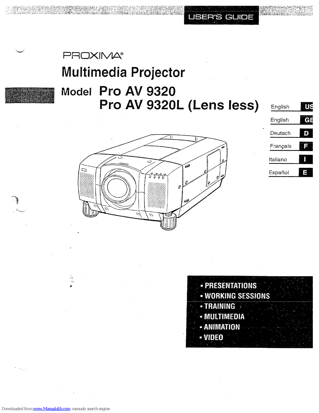 Proxima PROAV9320, Proxima PROAV9320L, Proxima PRO AV9320 User Manual