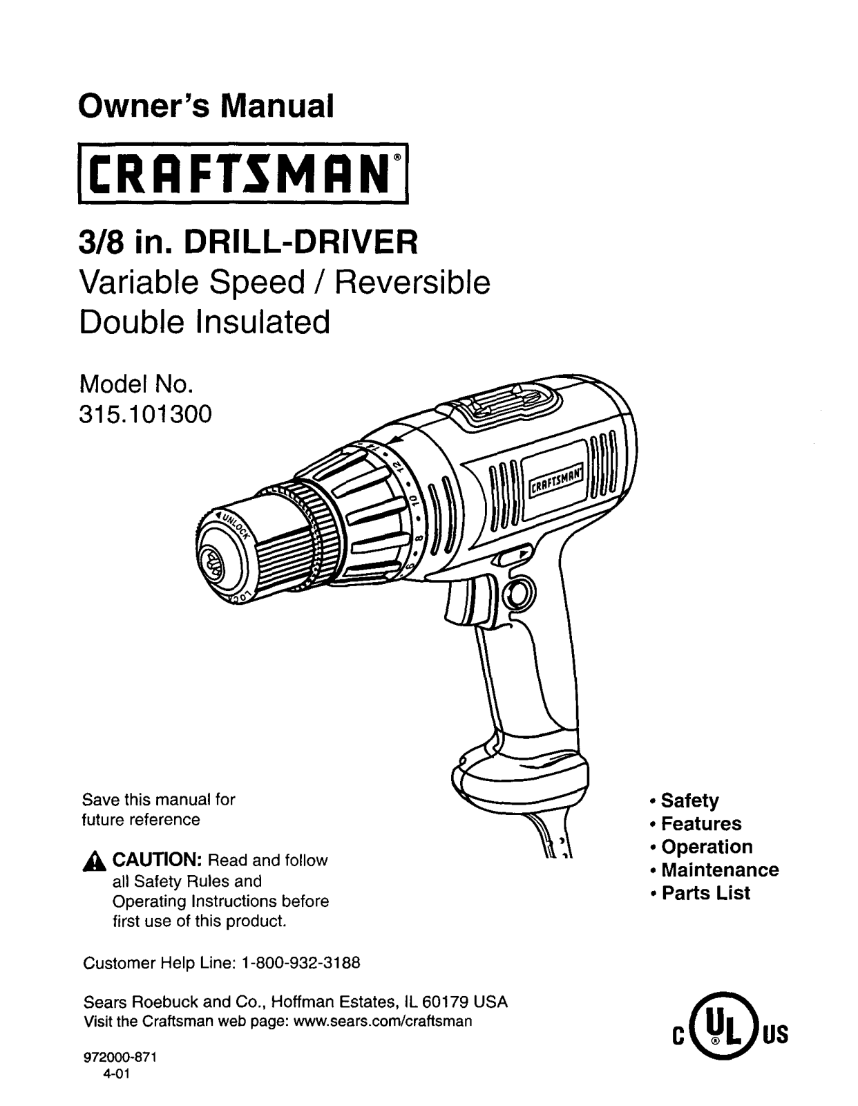 Craftsman 315101300 Owner’s Manual