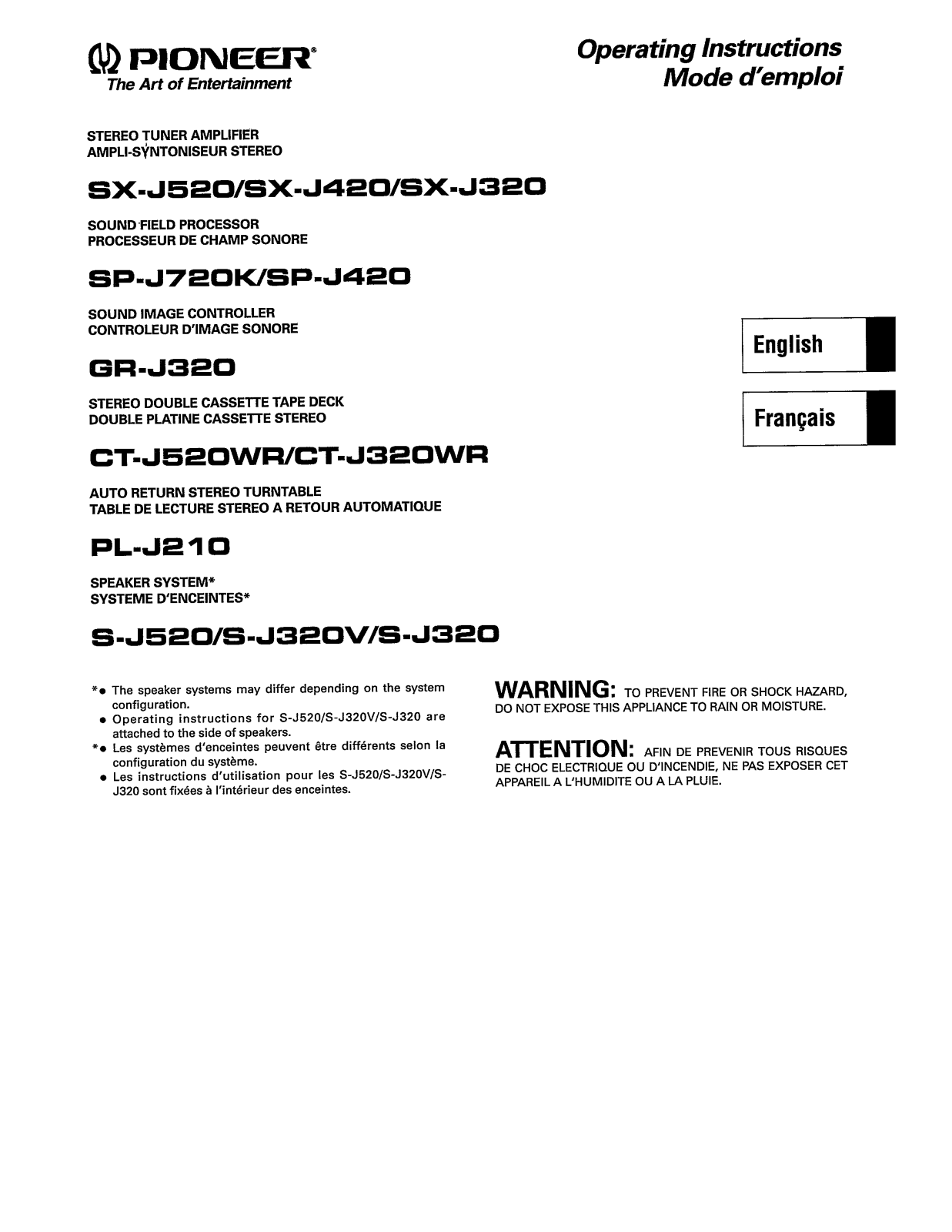 Pioneer S-J320V, PL-J210, CT-J320WR, S-J320, GR-J320 User Manual