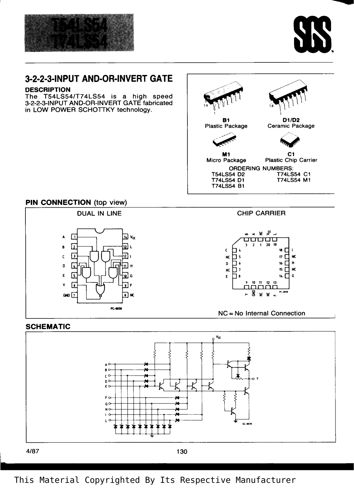 Datasheet T74LS54B1 Specification - ManualMachine.com