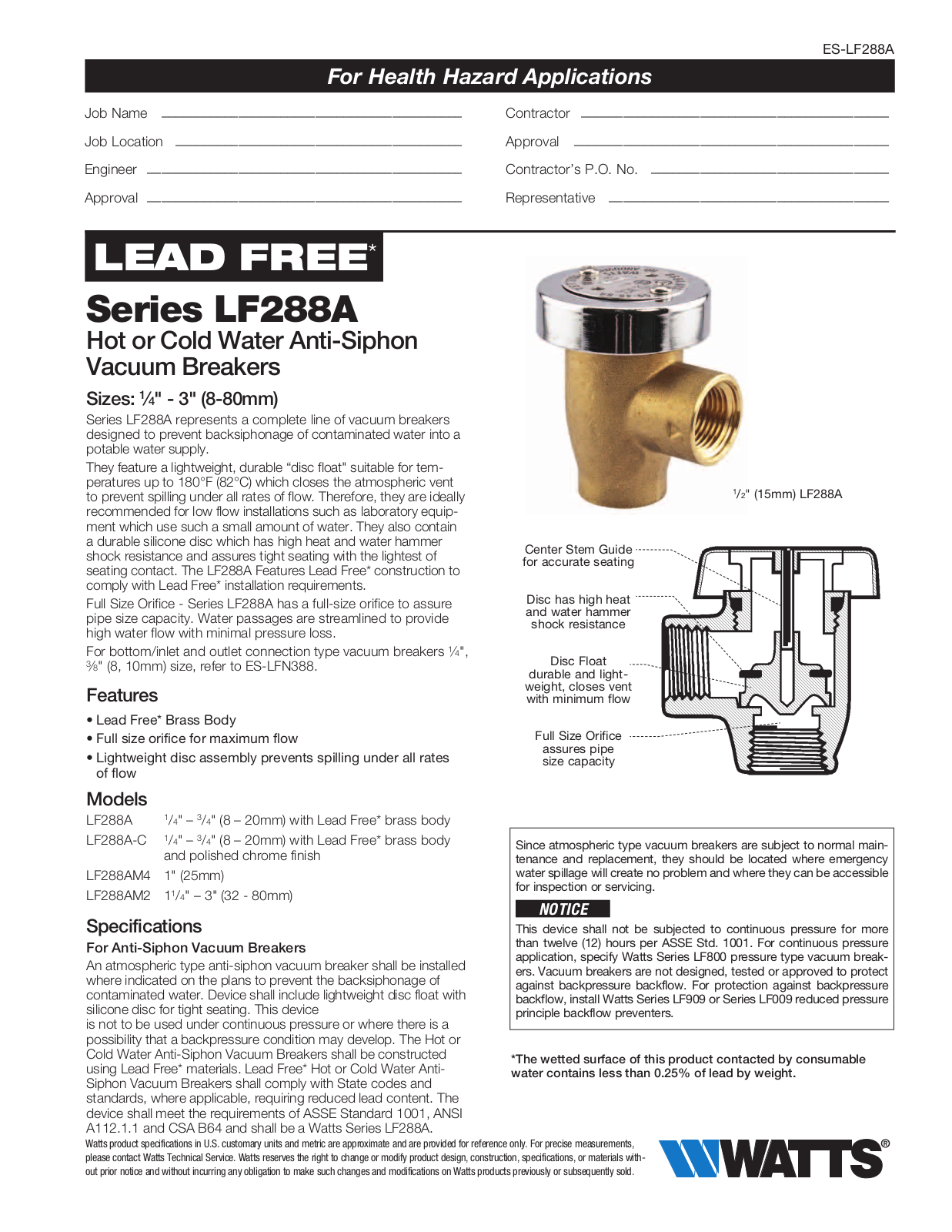 Watts LF288A User Manual