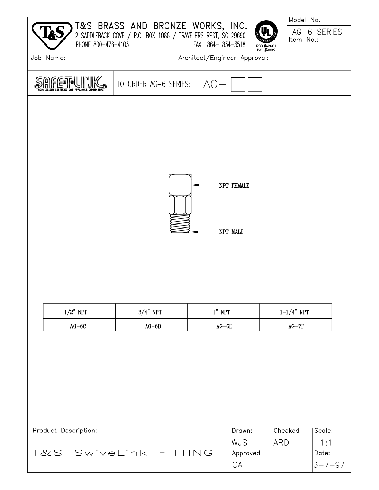 T&S Brass AG-7F User Manual