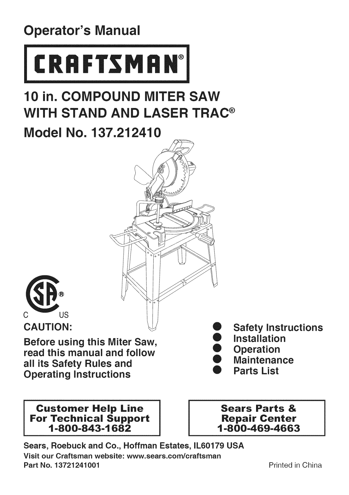 Craftsman 137212410 Owner’s Manual