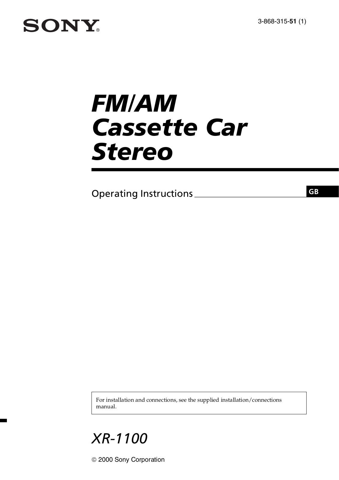 Sony XR-1100 Operating Manual