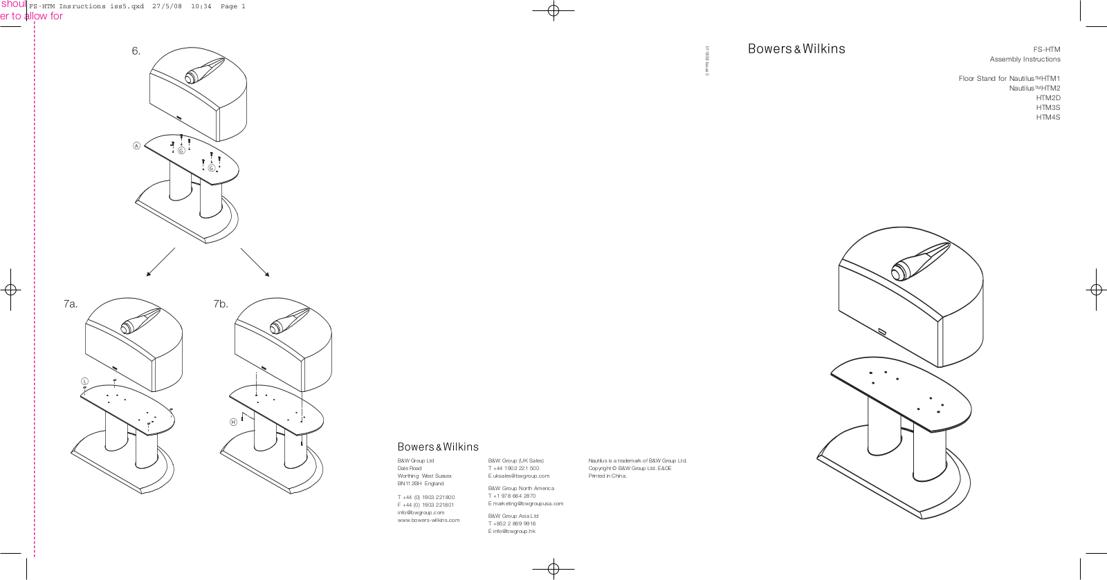 Bowers and Wilkins FS-HTM Owners manual