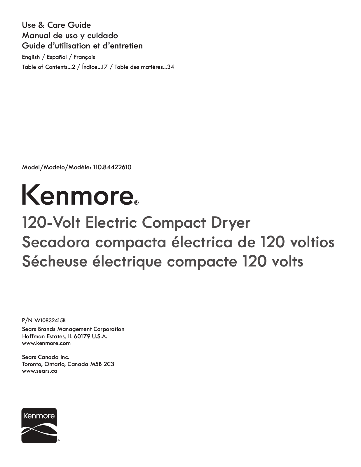 Kenmore 11084422610 Owner’s Manual