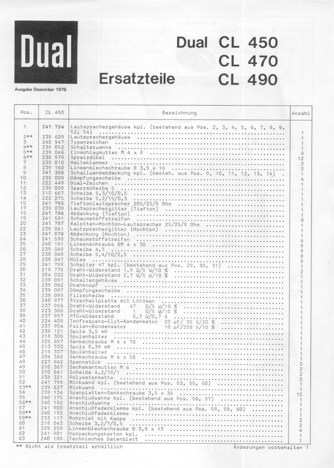 Dual CL-450, CL-470, CL-490 Service manual