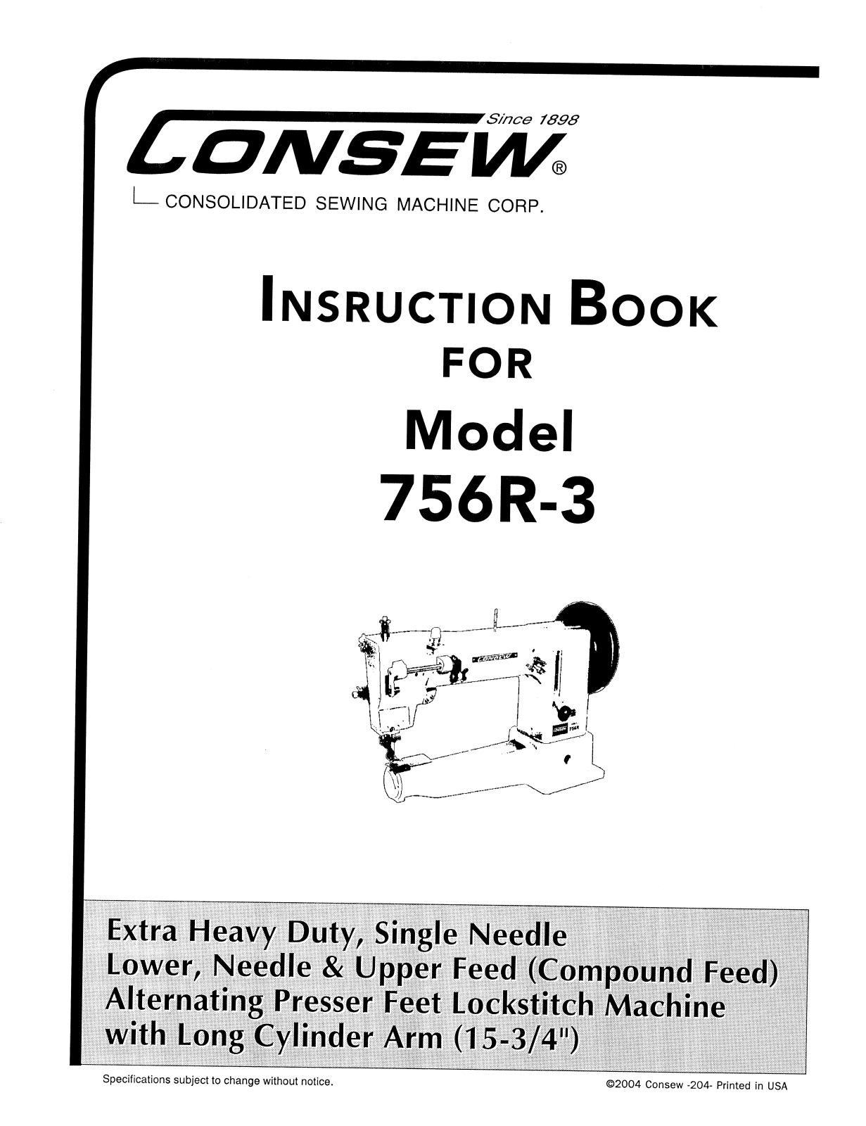 CONSEW 756R-3 Instruction Handbook