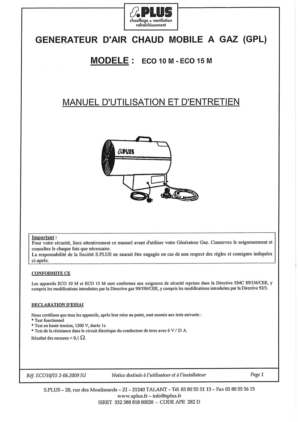 S.PLUS ECO 15 M User Manual