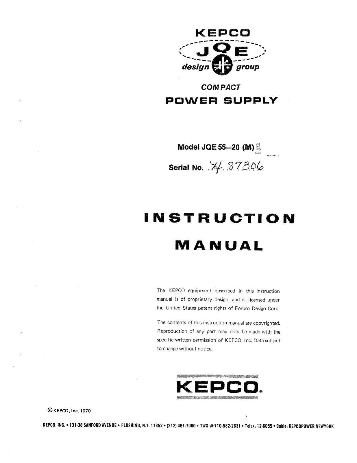 Kepco JQE 55-20 Service manual