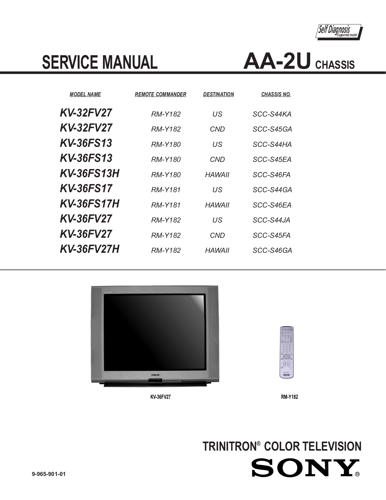 SONY KV-36FS13H, KV-36FS17H, KV-36FV27H Service Manual