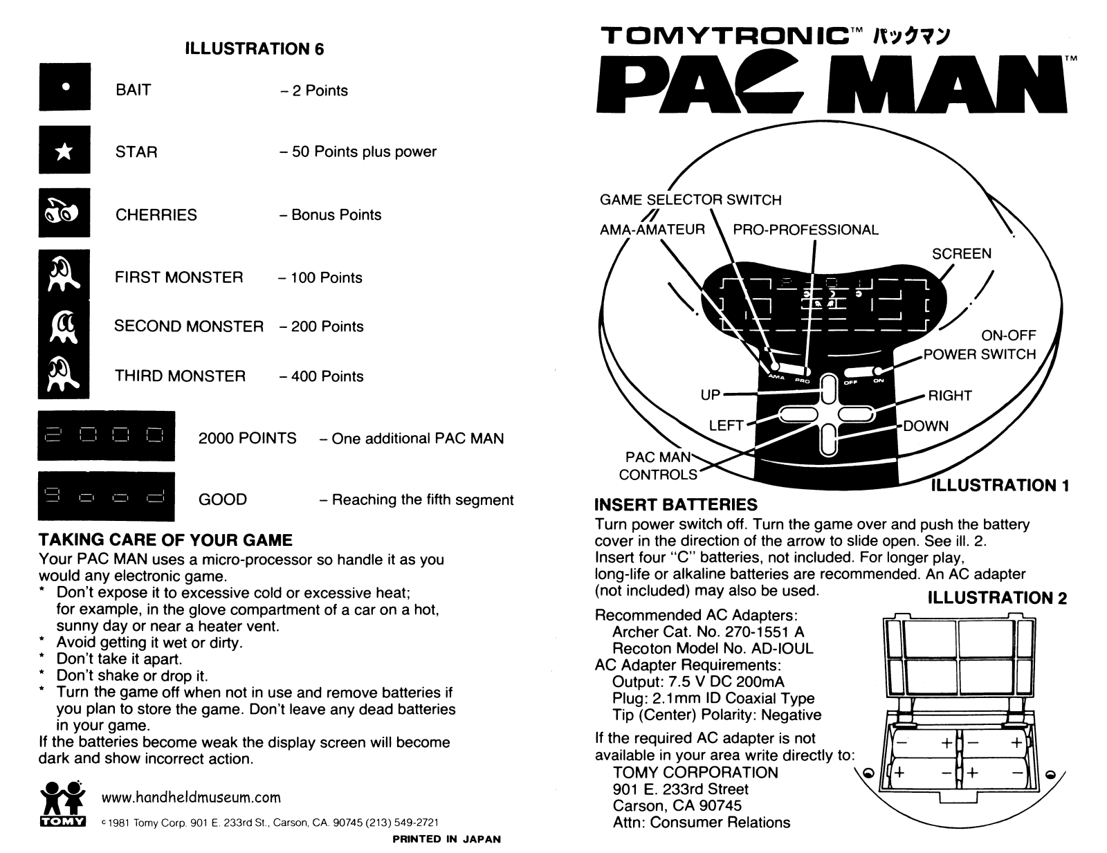 Tomy PacMan User Guide