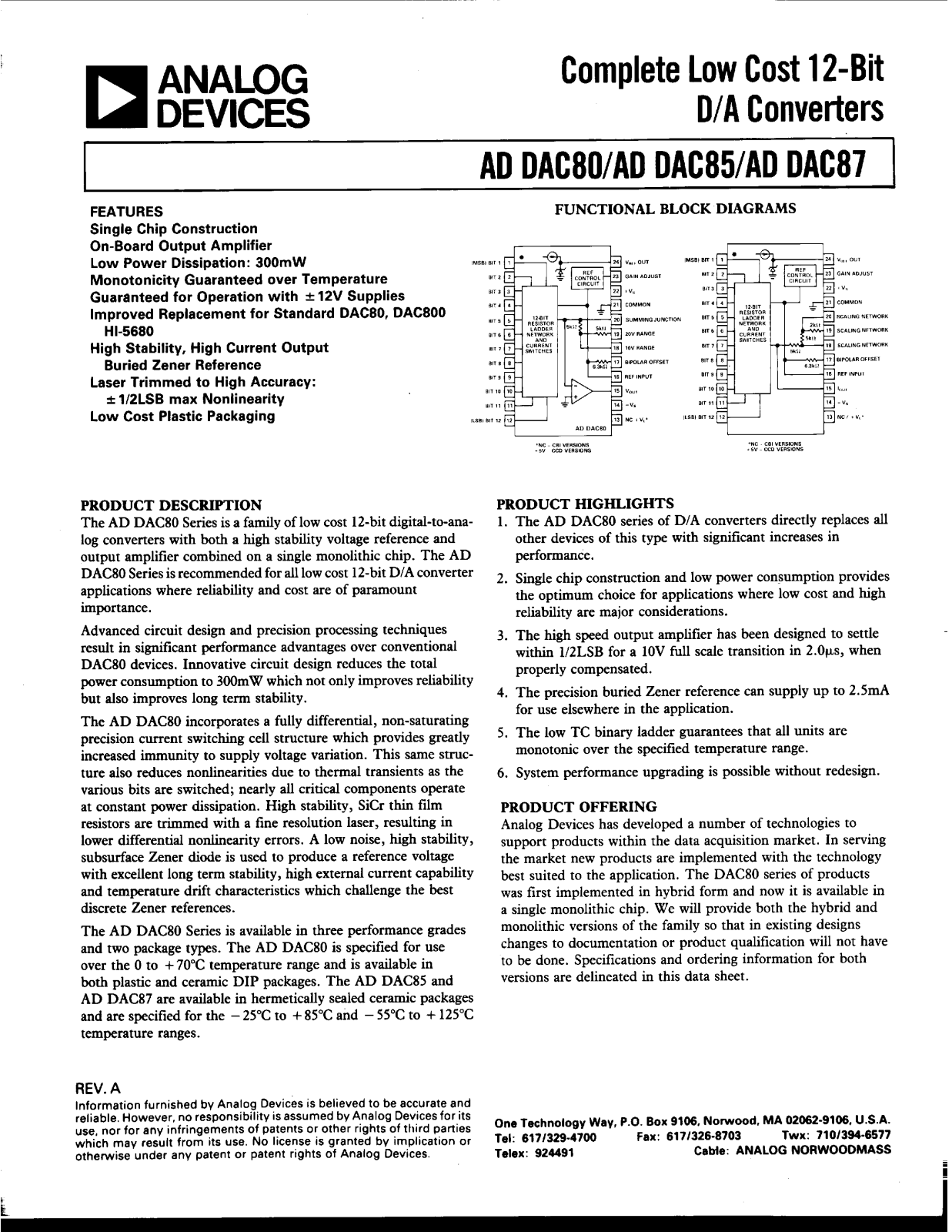 Analog Devices ADDAC87, ADDAC85, ADDAC80 Datasheet