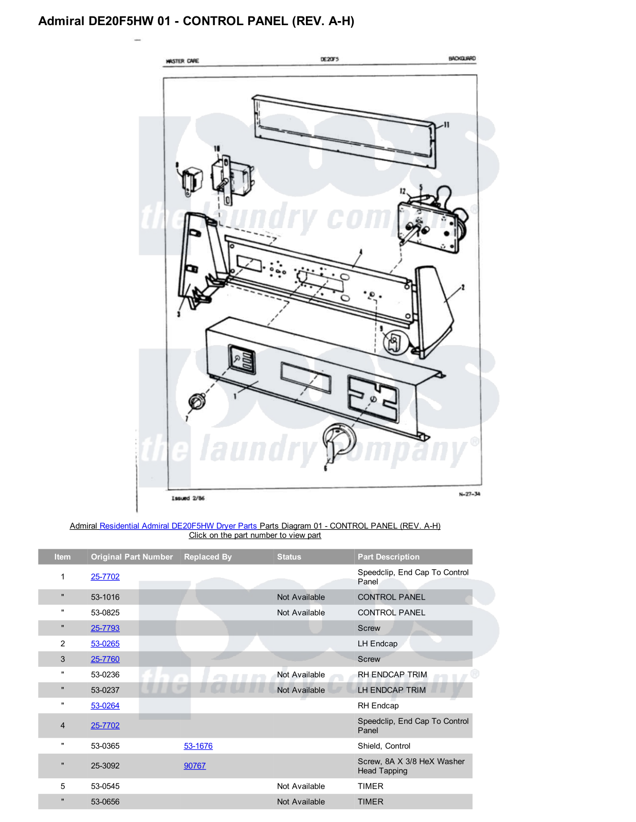 Admiral DE20F5HW Parts Diagram