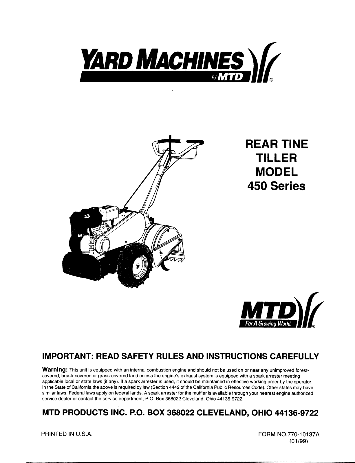 Yard Machines 450 User Manual