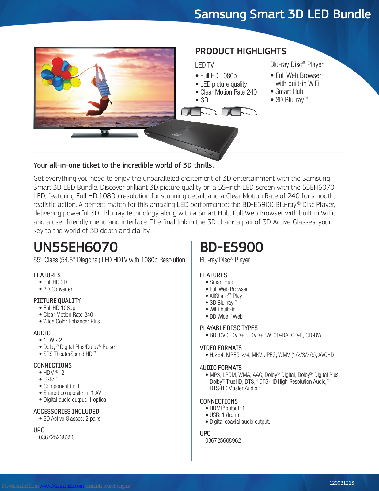 Samsung UN55EH6070FXZA, UN55EH6070, BD-E5900 Brochure