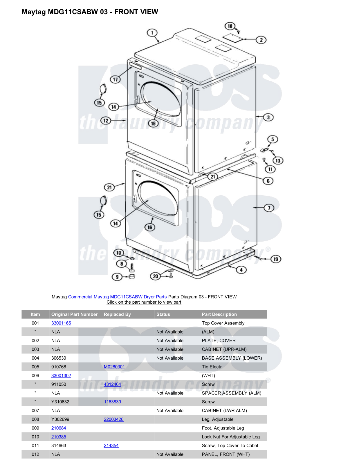 Maytag MDG11CSABW Parts Diagram