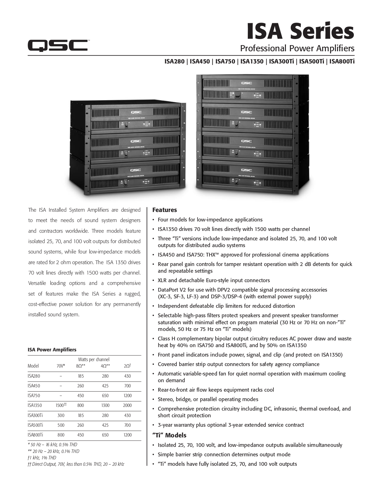 QSC ISA-280, ISA-300-TI, ISA-450, ISA-500-TI, ISA-750 Brochure