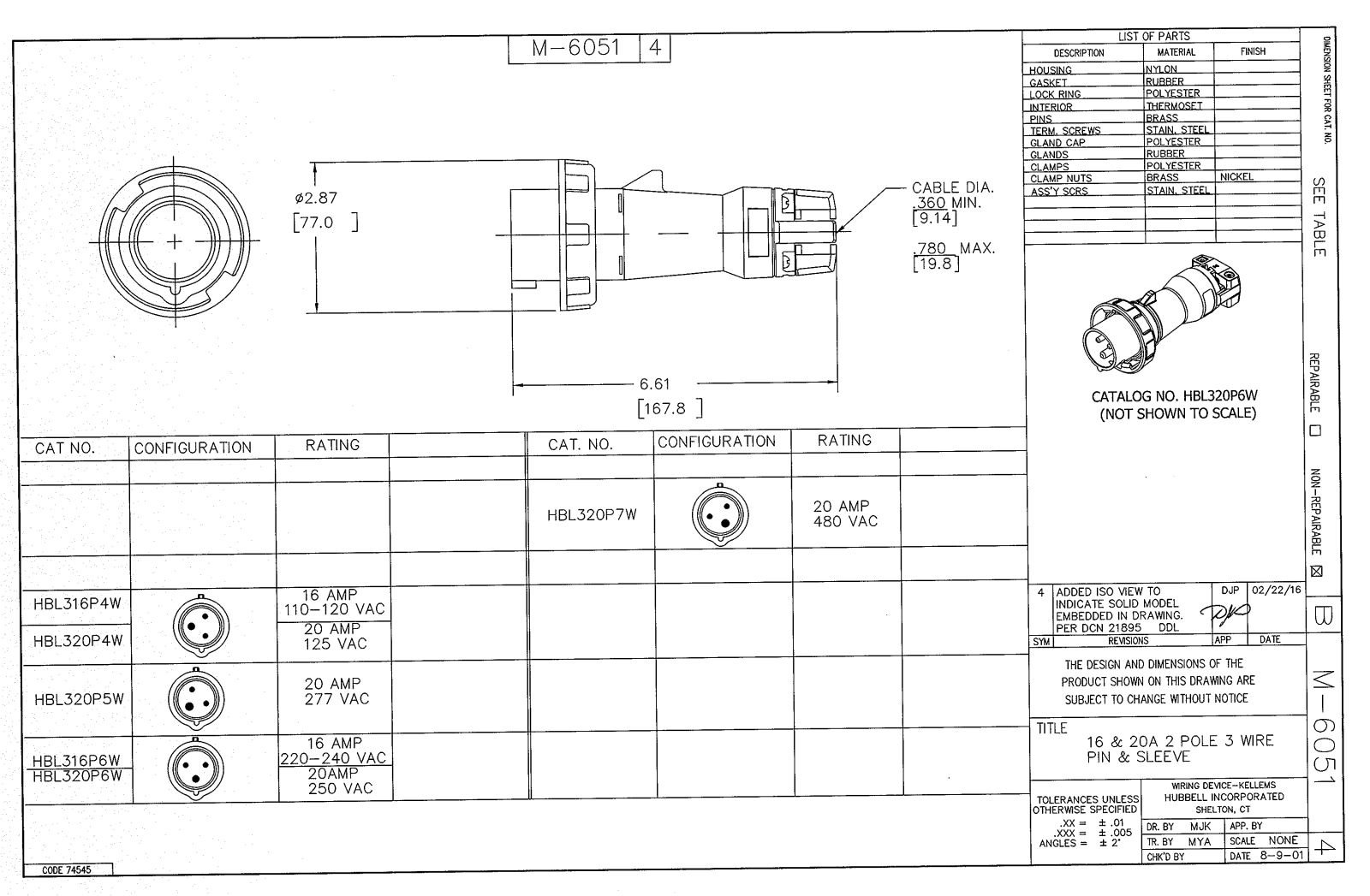 Hubbell HBL320P4W Reference Drawing