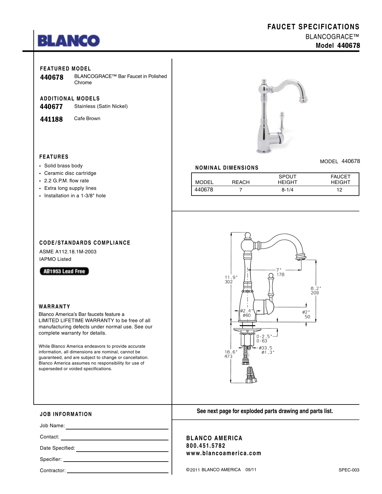 Blanco 441188 Specs