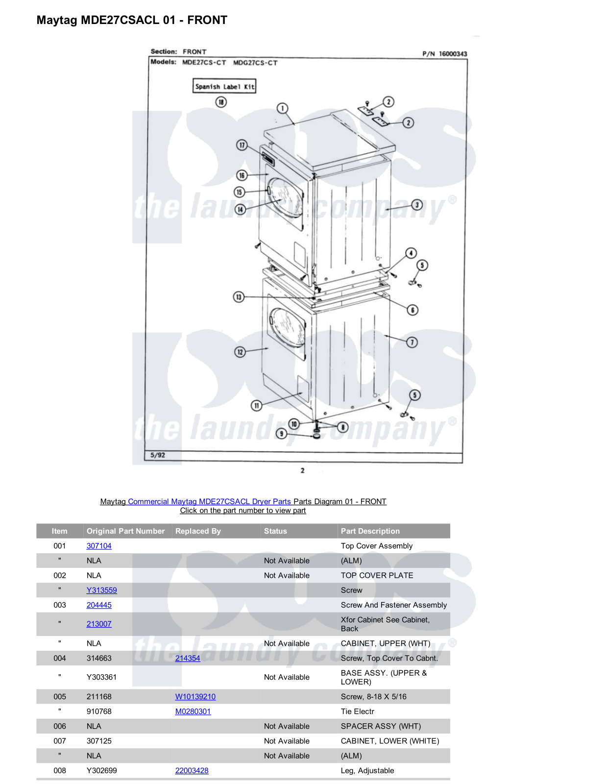 Maytag MDE27CSACL Parts Diagram