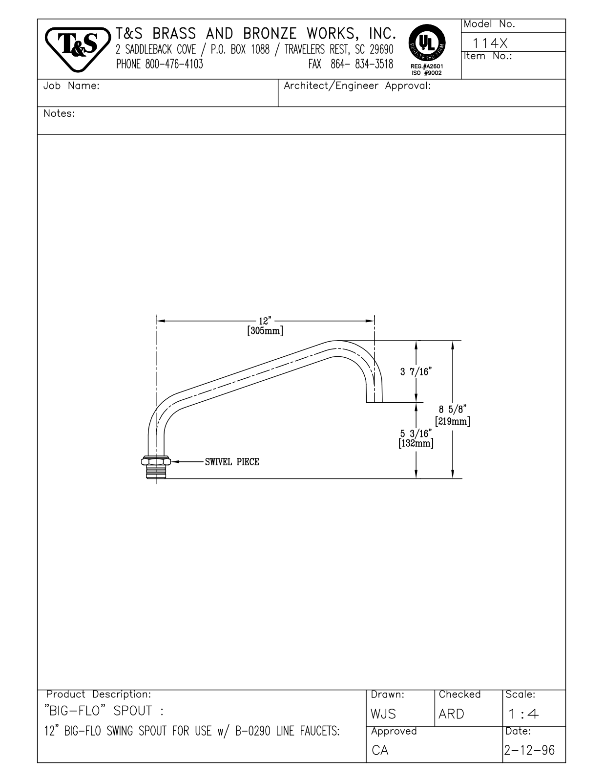 T & S Brass & Bronze Works 114X General Manual