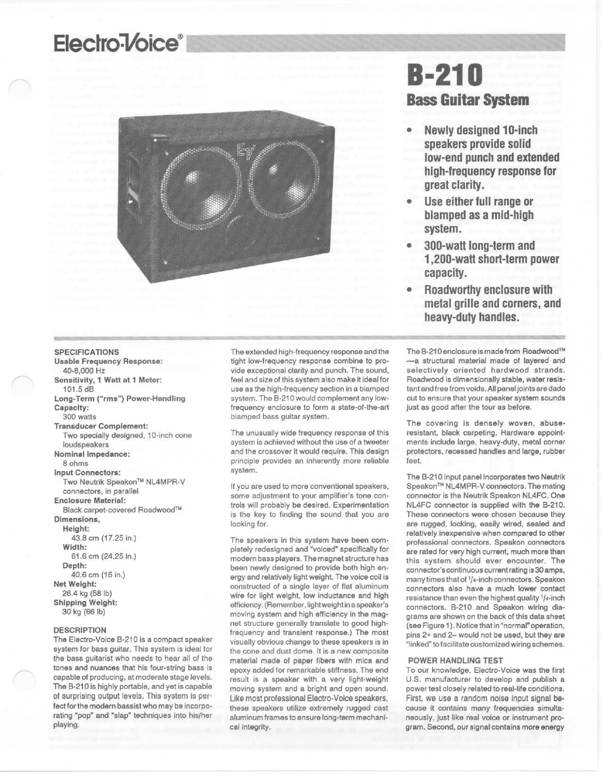 Electro-voice B-210 DATASHEET