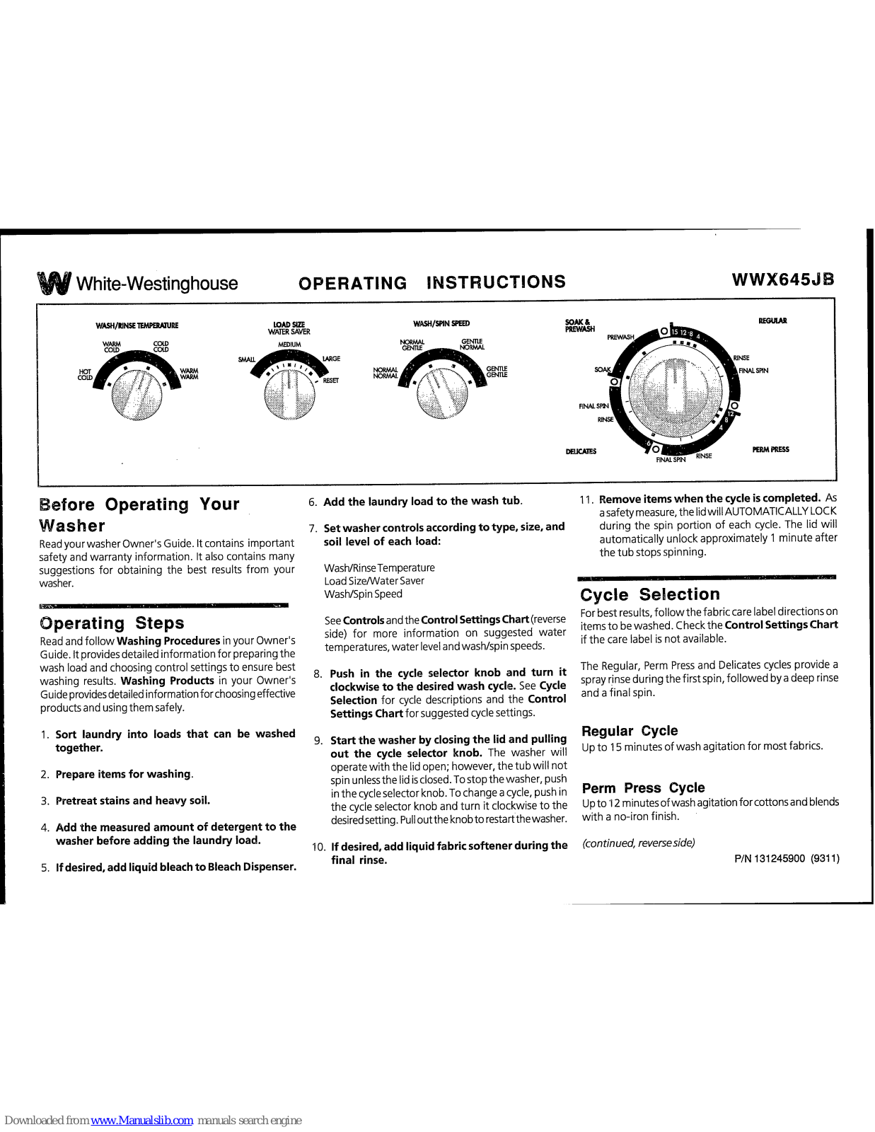 White-Westinghouse WWX645JB Operating Instructions Manual