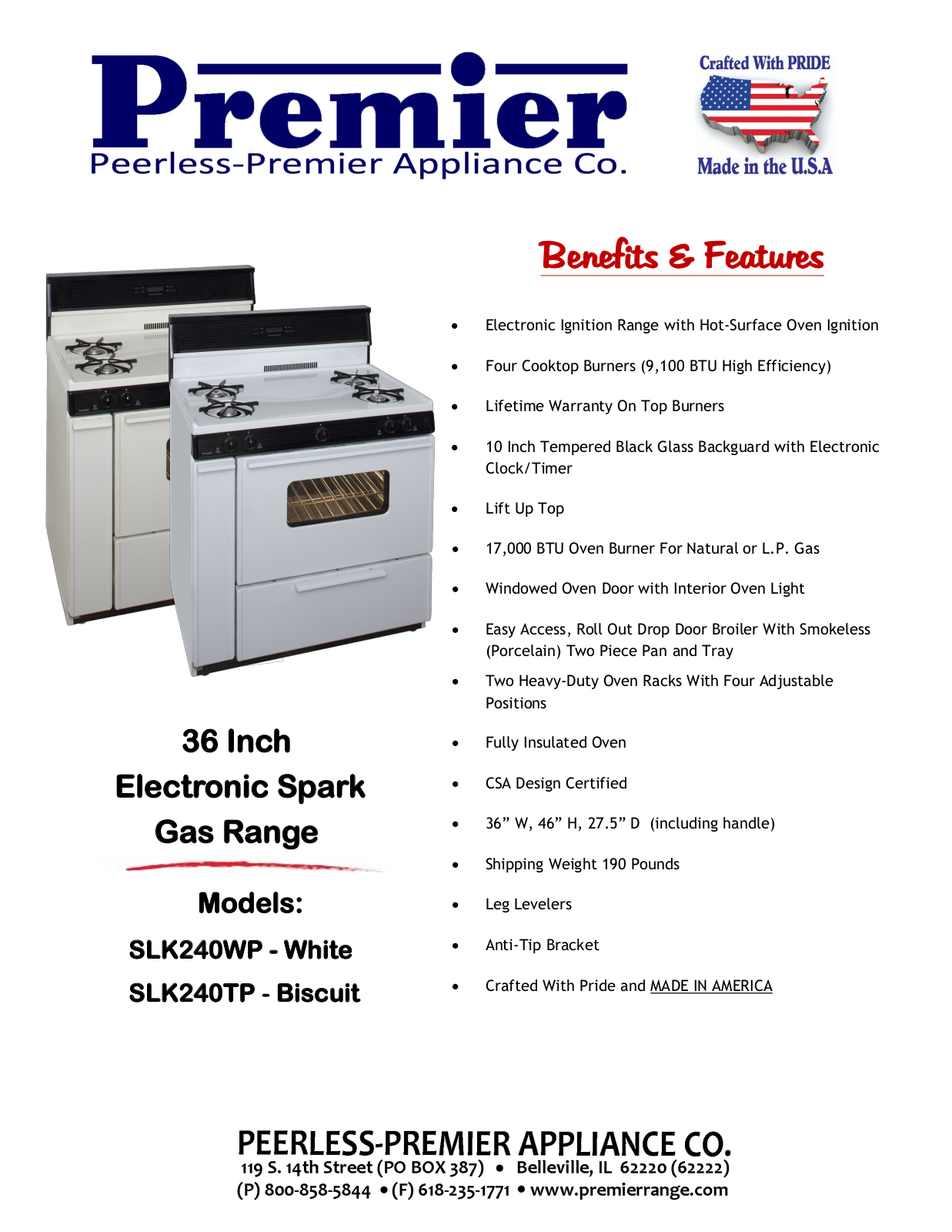 Premier SLK240WP, SLK240TP Specifications - ManualMachine.com