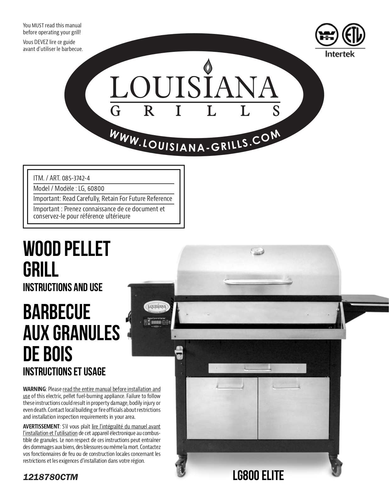 Louisiana Grills Lg60800eu Owner's Manual