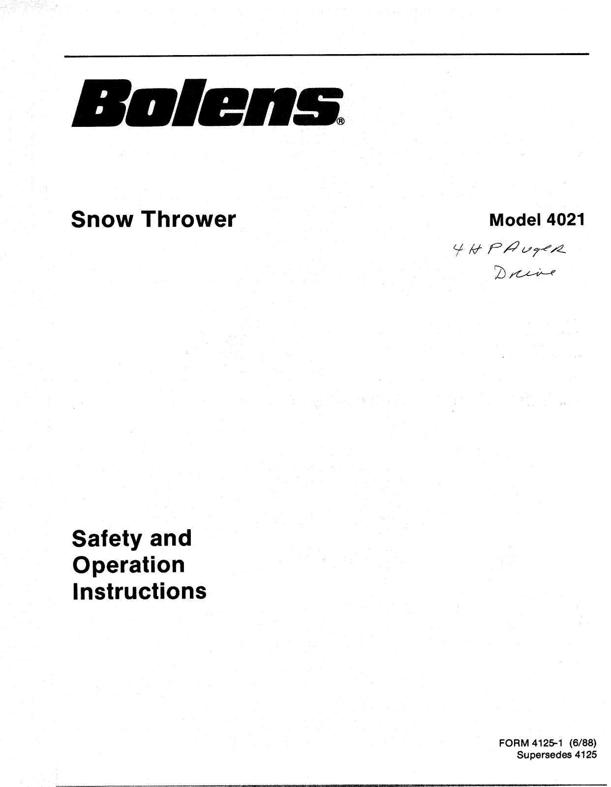 bolens 4021 owners Manual