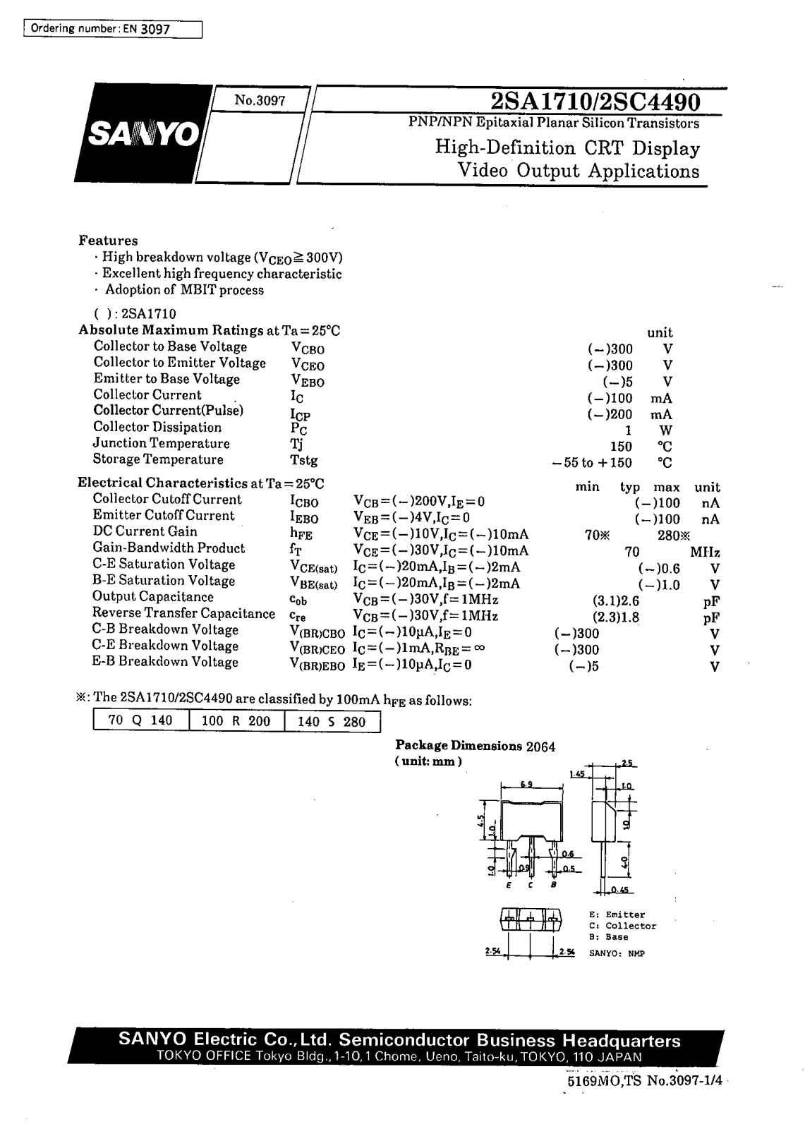 SANYO 2SC4490, 2SA1710 Datasheet