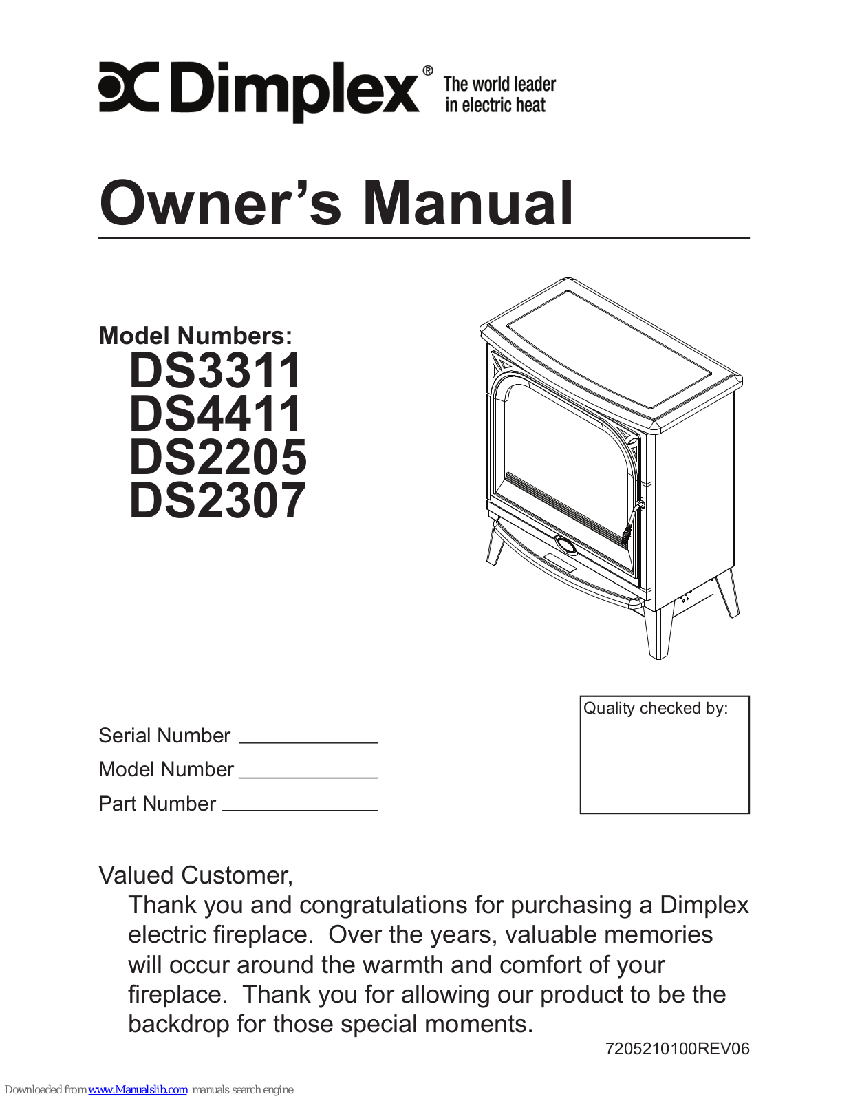 Dimplex DS3311, DS2205, DS2307 Owner's Manual