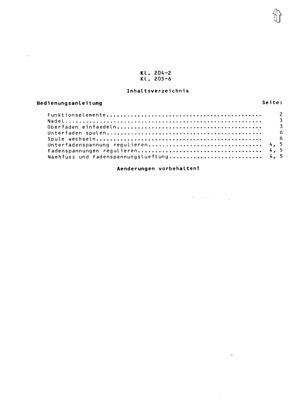 Adler 204-2, 205-6 Operating Instructions