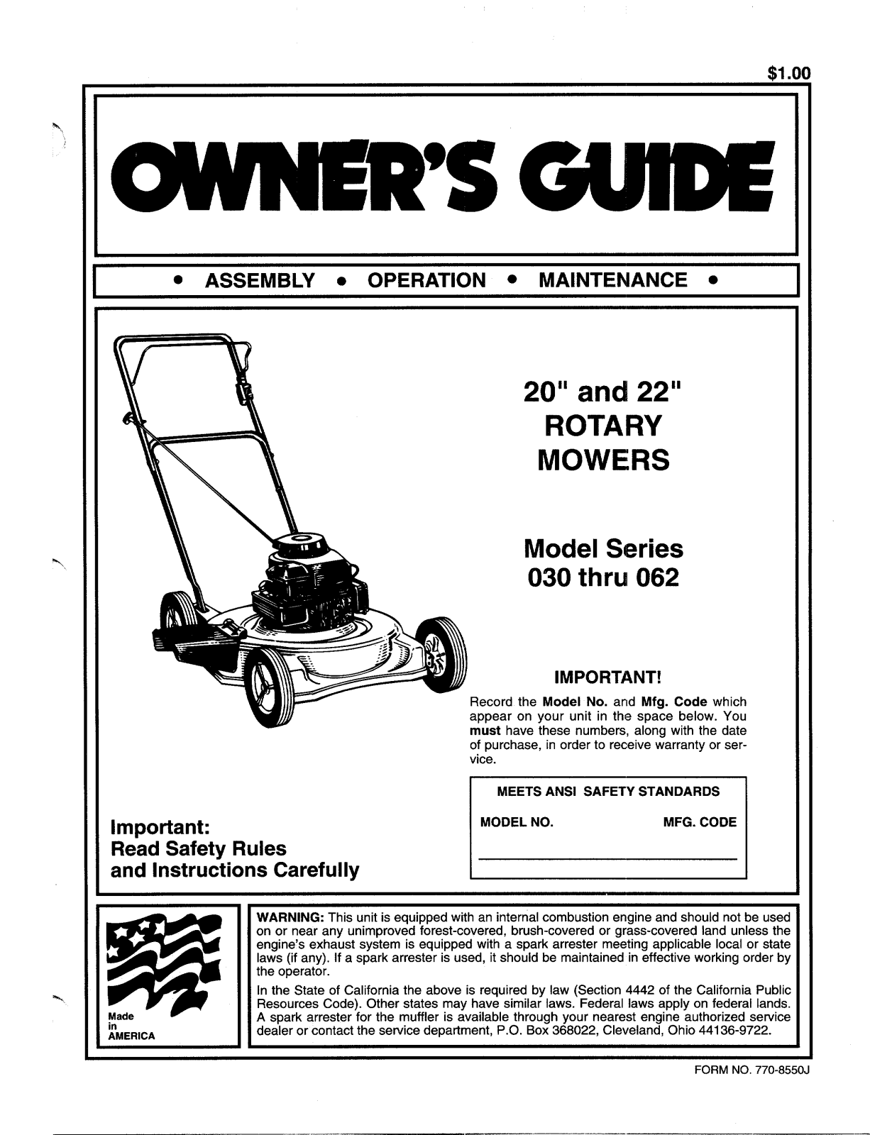 Bolens 030, 062 User Manual