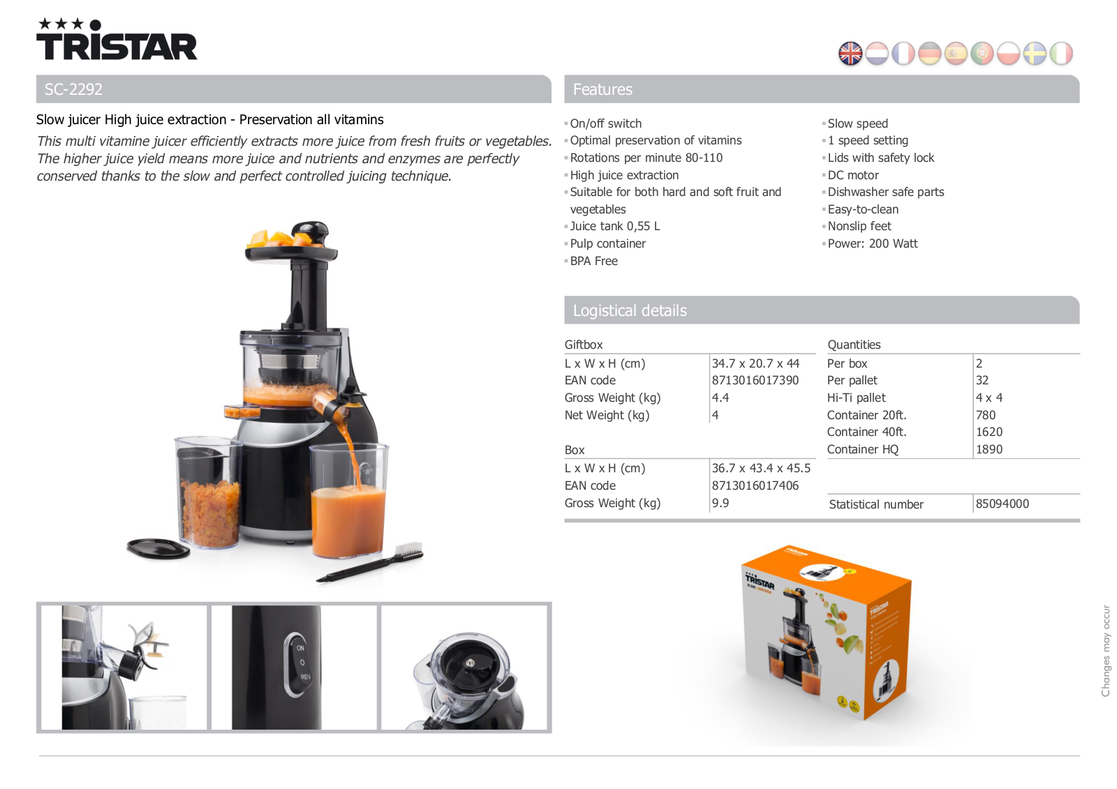 Tristar SC-2292 User Manual