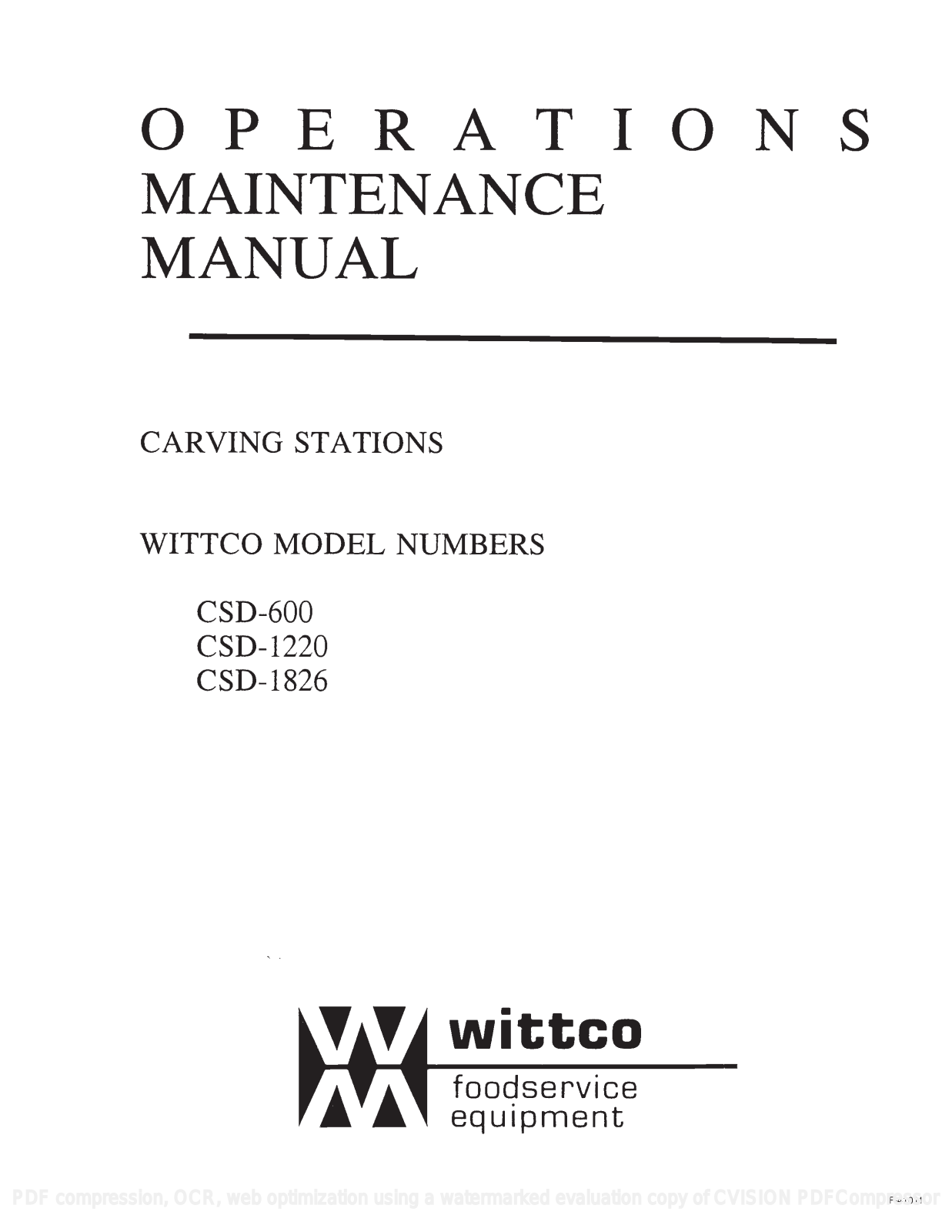 Wittco CSD-600 Operators Manual - ManualMachine.com