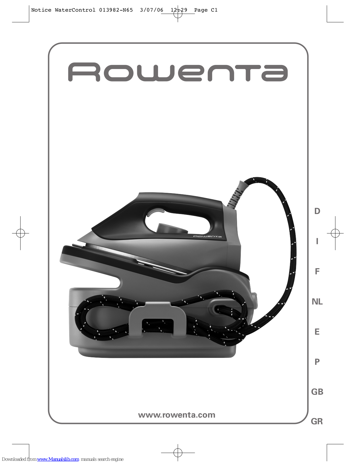 Rowenta Water Control Manual