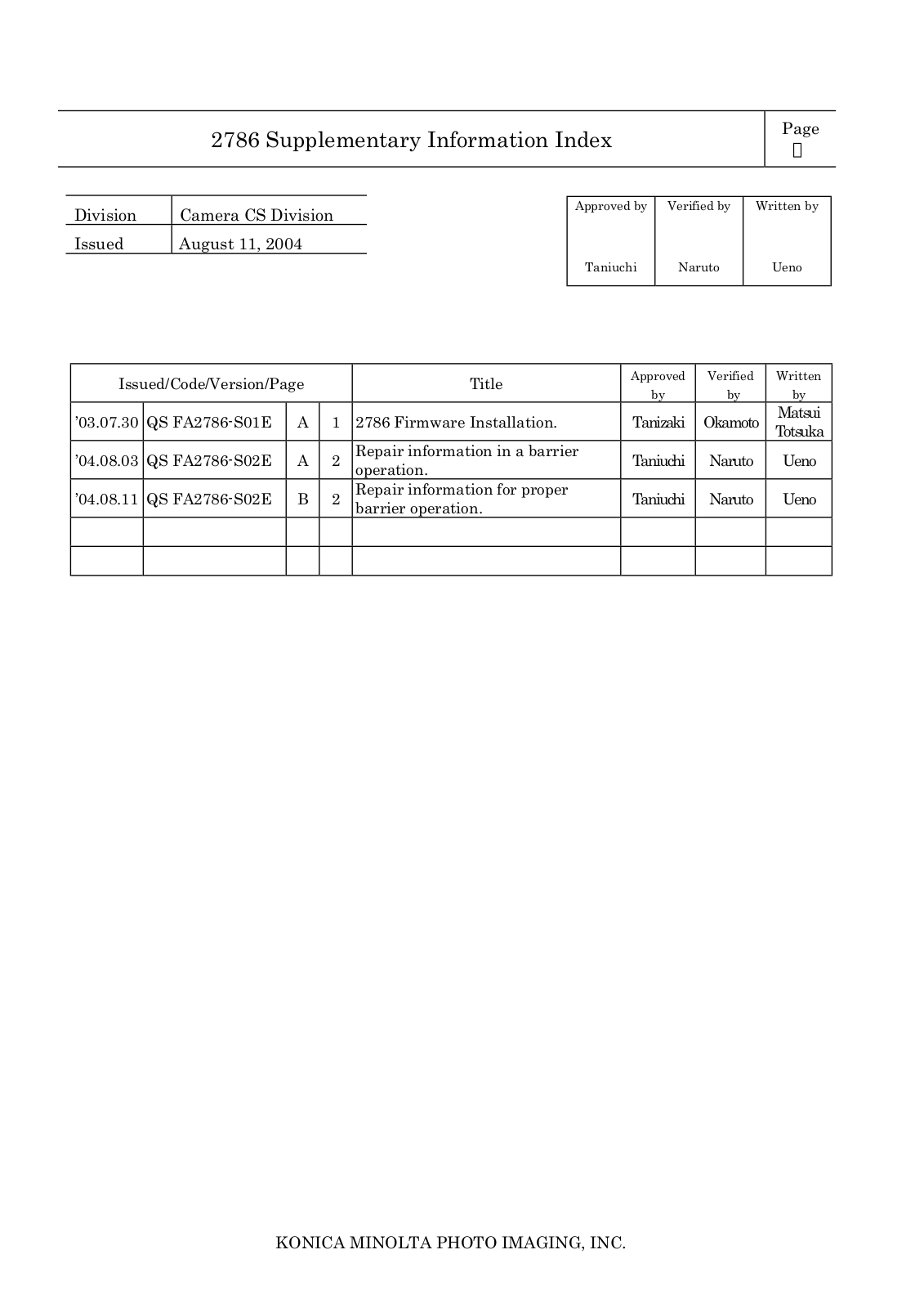 MINOLTA DIMAGE XT Supplementary Information