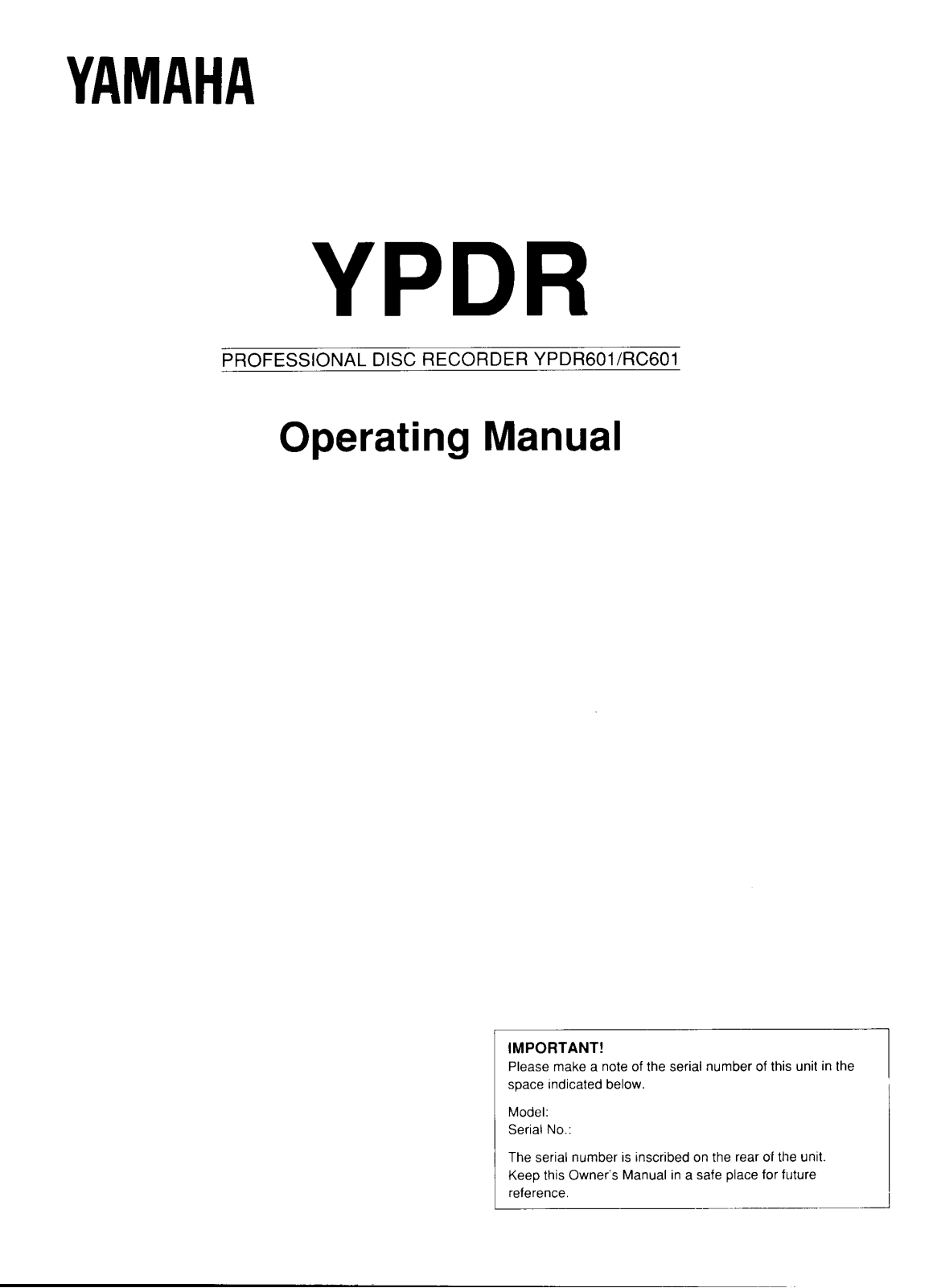 Yamaha YPDR User Manual