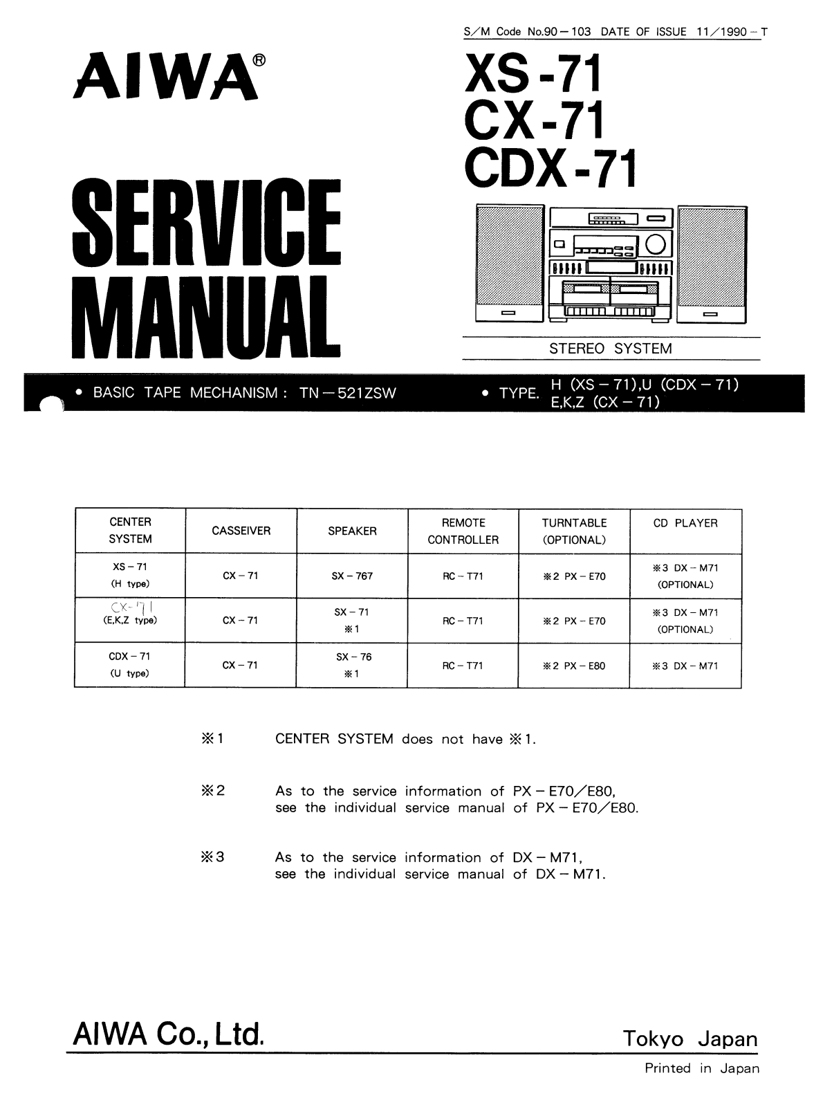 Aiwa XS-71, CX-71, CDX-71 Service Manual